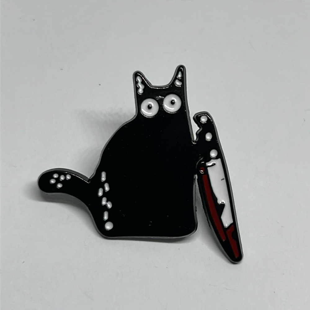 2/$14 Black Cat with knife Halloween Gift brooch lapel pin backpack‎ pin hat pin